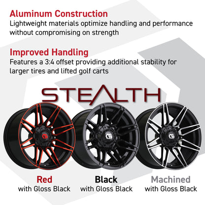 GTW® Stealth Gloss Black 14 in Wheels with 205/40-R14 Fusion GTR Steel Belted Street Tires – Full Set
