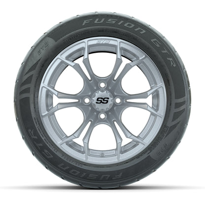 GTW® Spyder Silver Brush 14 in Wheels with 255/45-R14 Fusion GTR Steel Belt Radial Street Tires – Full Set