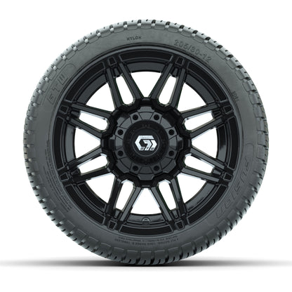 GTW® Stealth Gloss Black 12 in Wheels with 205/30-12 Fusion Street Tires – Full Set