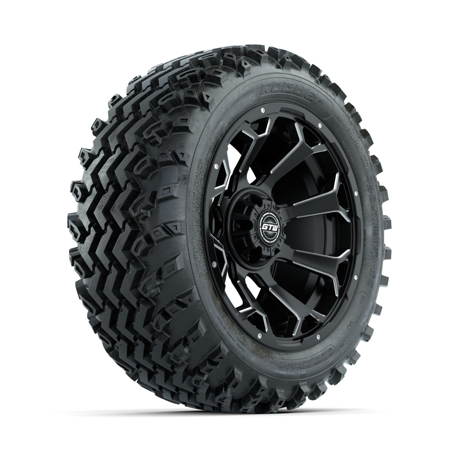 GTW Raven Ball Milled/Matte Black 14 in Wheels with 23x10.00-14 Rogue All Terrain Tires - Full Set