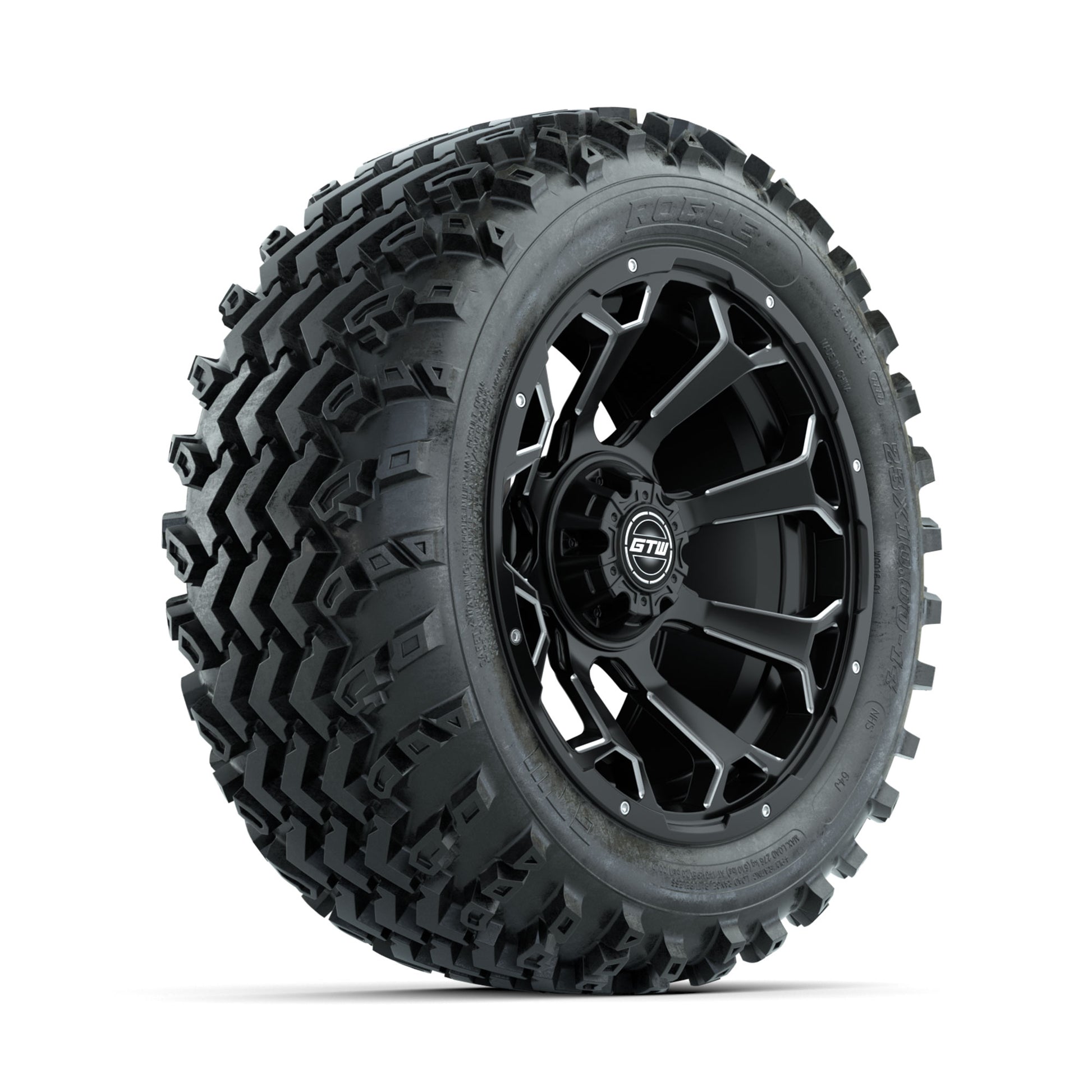 GTW Raven Ball Milled/Matte Black 14 in Wheels with 23x10.00-14 Rogue All Terrain Tires - Full Set