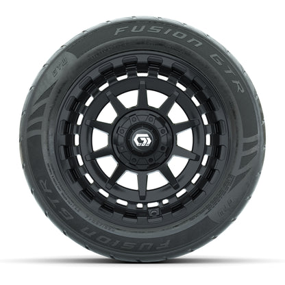 GTW® Barricade Black 14 in Wheels with 255/45-R14 Fusion GTR Steel Belt Radial Street Tires – Full Set