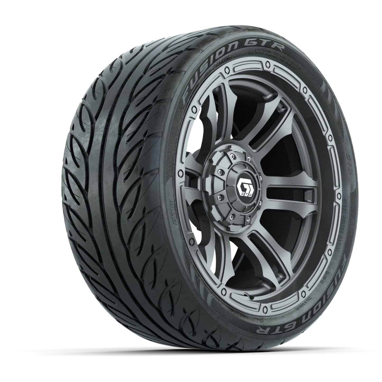 GTW® Shogun Gunmetal 14 in Wheels with 205/40-R14 Fusion GTR Steel Belted Street Tires – Full Set