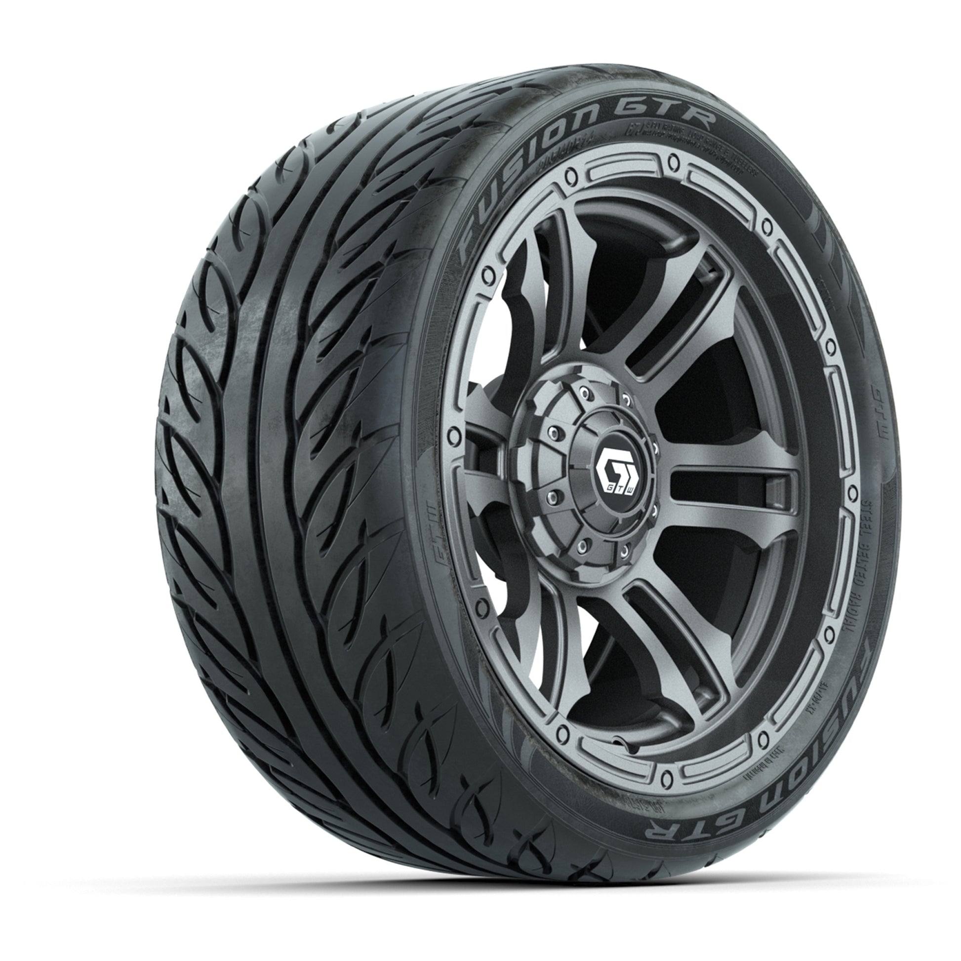 GTW® Shogun Gunmetal 14 in Wheels with 205/40-R14 Fusion GTR Steel Belted Street Tires – Full Set