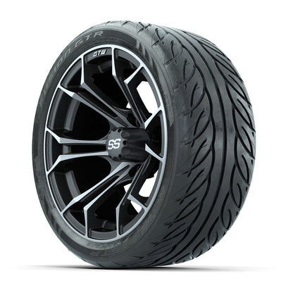 GTW® Spyder Matte Gray/Machined 14 in Wheels with 205/40-R14 Fusion GTR Steel Belt Radial Street Tires – Full Set