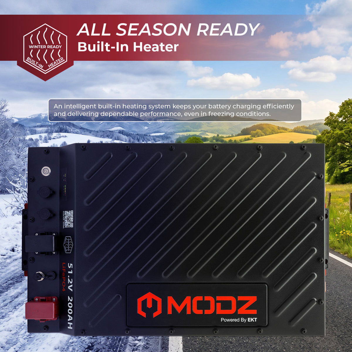 MODZ® Universal 48 Volt (51.2v) 200Ah Blade Lithium Golf Cart Battery Bundle with Built-In Heater